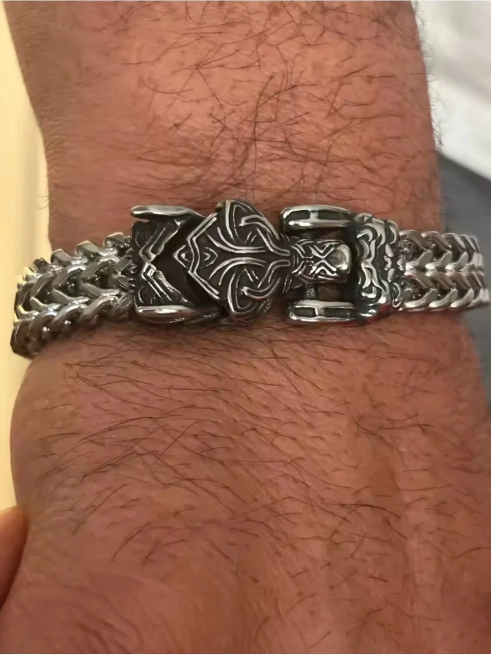 Sterling Silver Viking Wolf Bracelet - Braided Chain